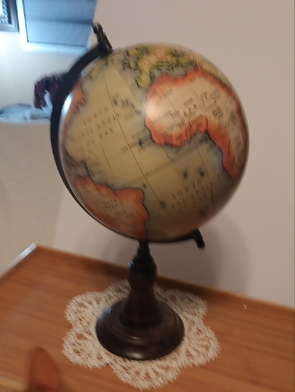 Vintage-Style Decorative Wood Globe in Cream and Brown 15 Inches Tall - Picture 6 of 7